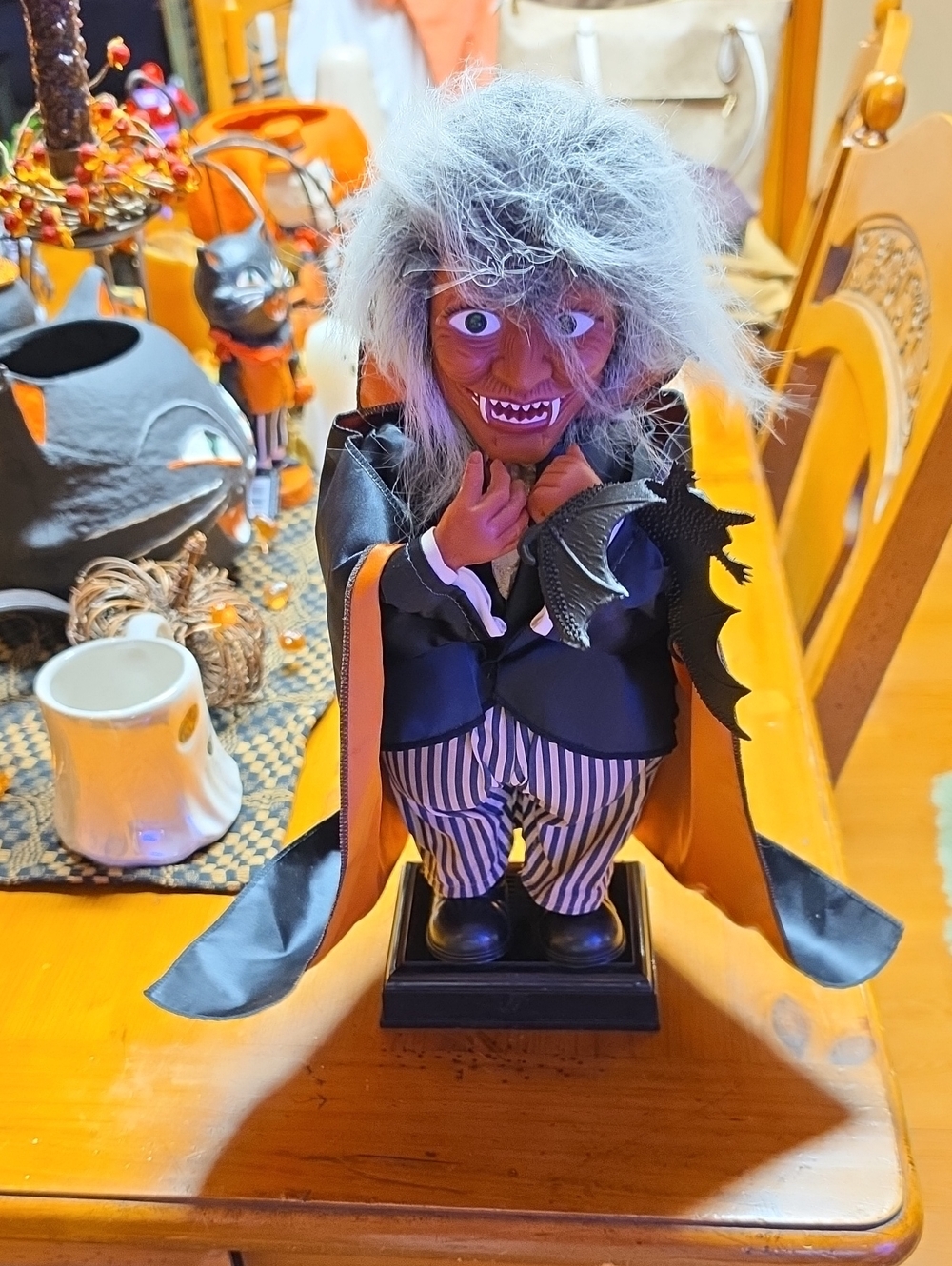 Gemmy Black and Orange Halloween Dracula with Gray Hair